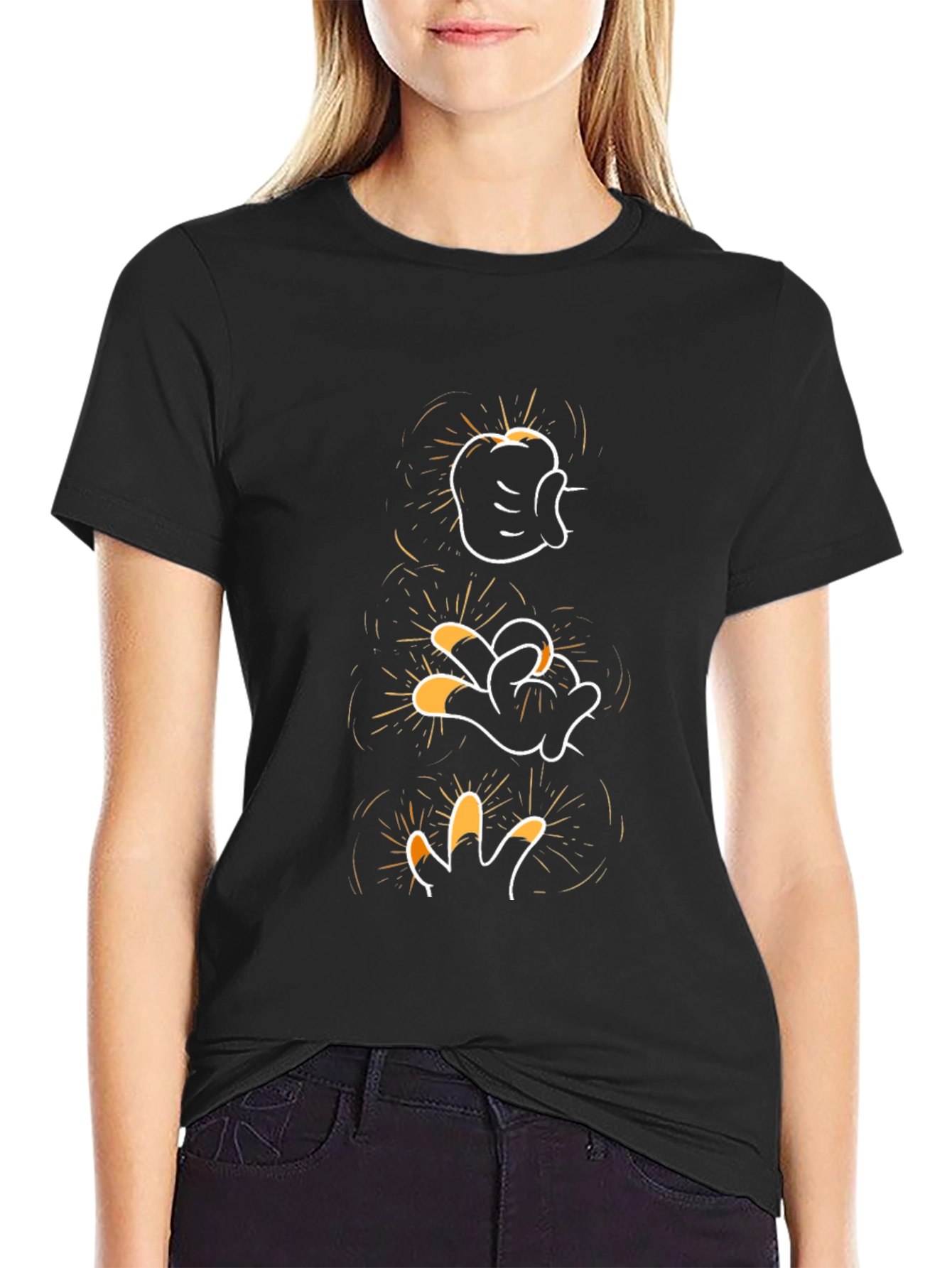 Mickey Mouse Glove Hand Evolution Black T-Shirt