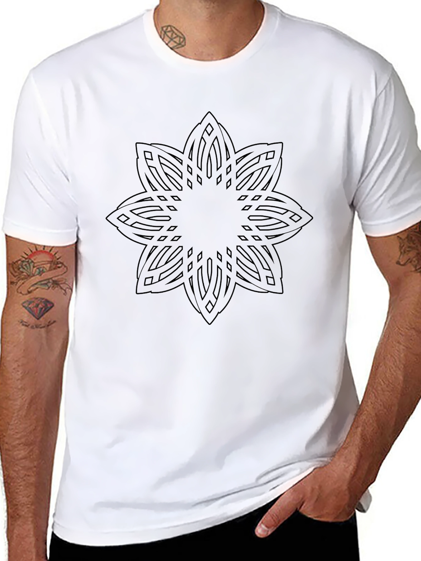 Black Geometric Mandala Print T-Shirt