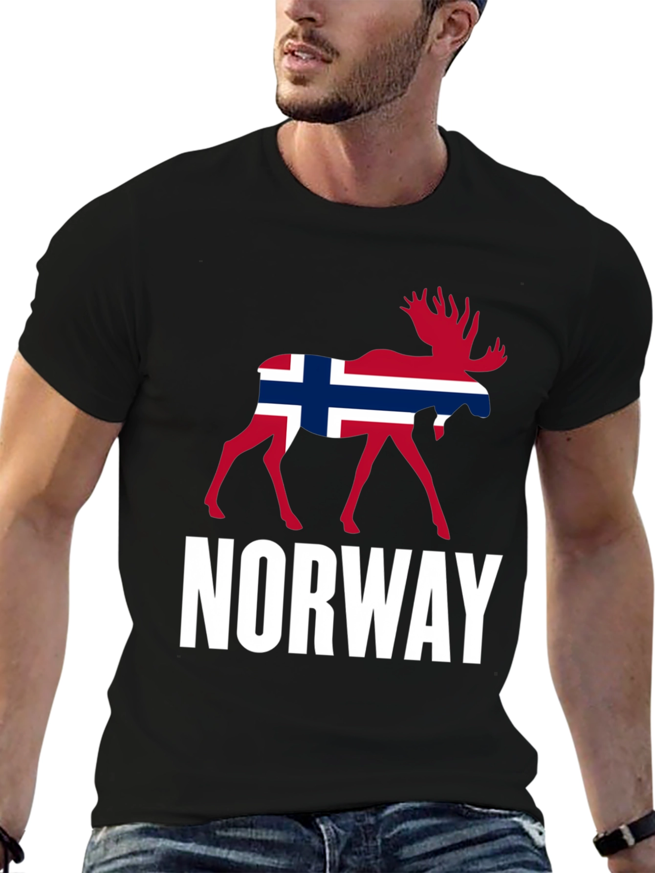 Norway Moose Graphic Tee - Black Cotton Shirt