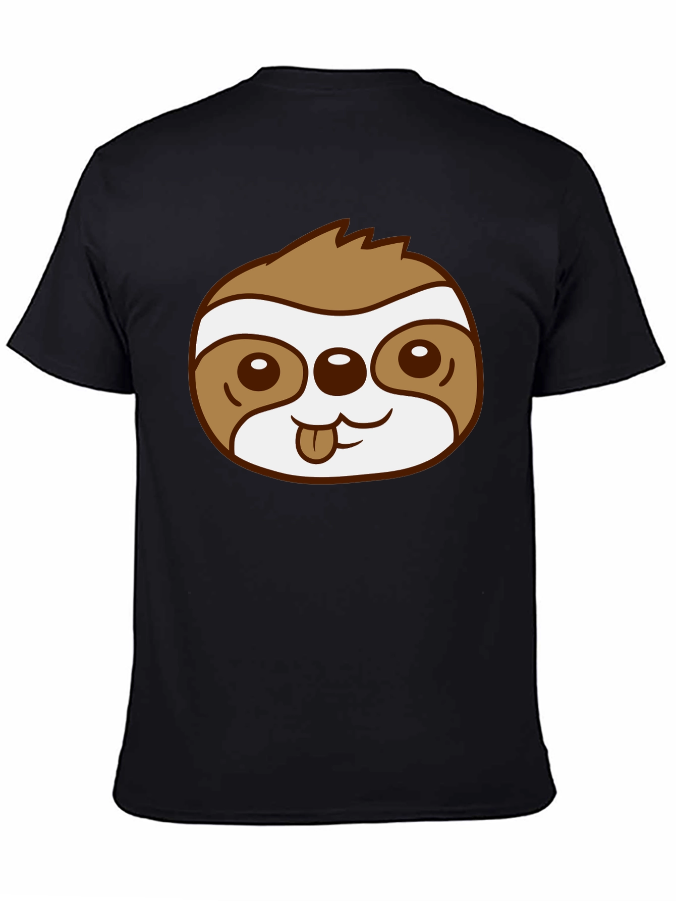 Cute Sloth Face Graphic Black T-Shirt