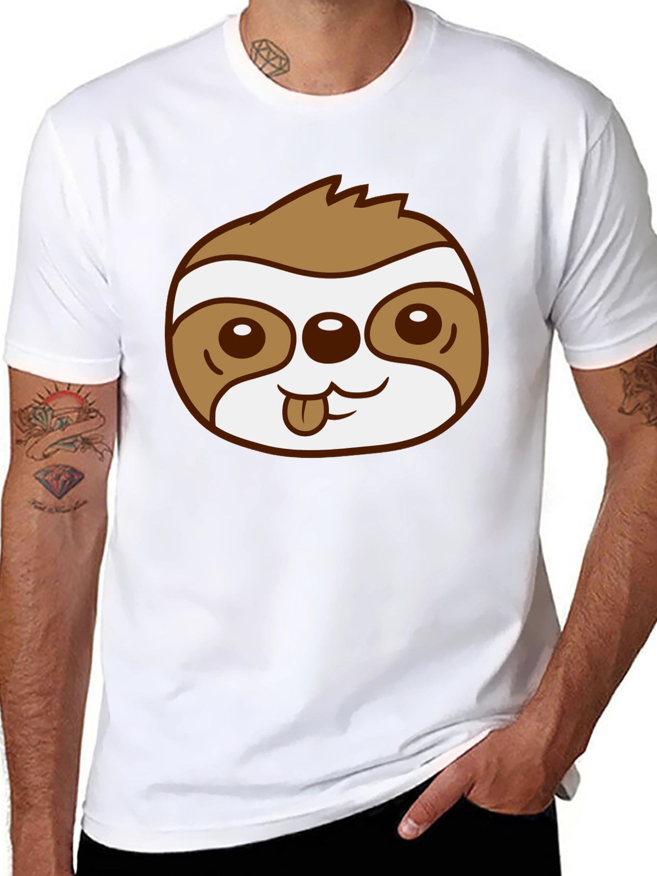 Cute Sloth Face Graphic Black T-Shirt
