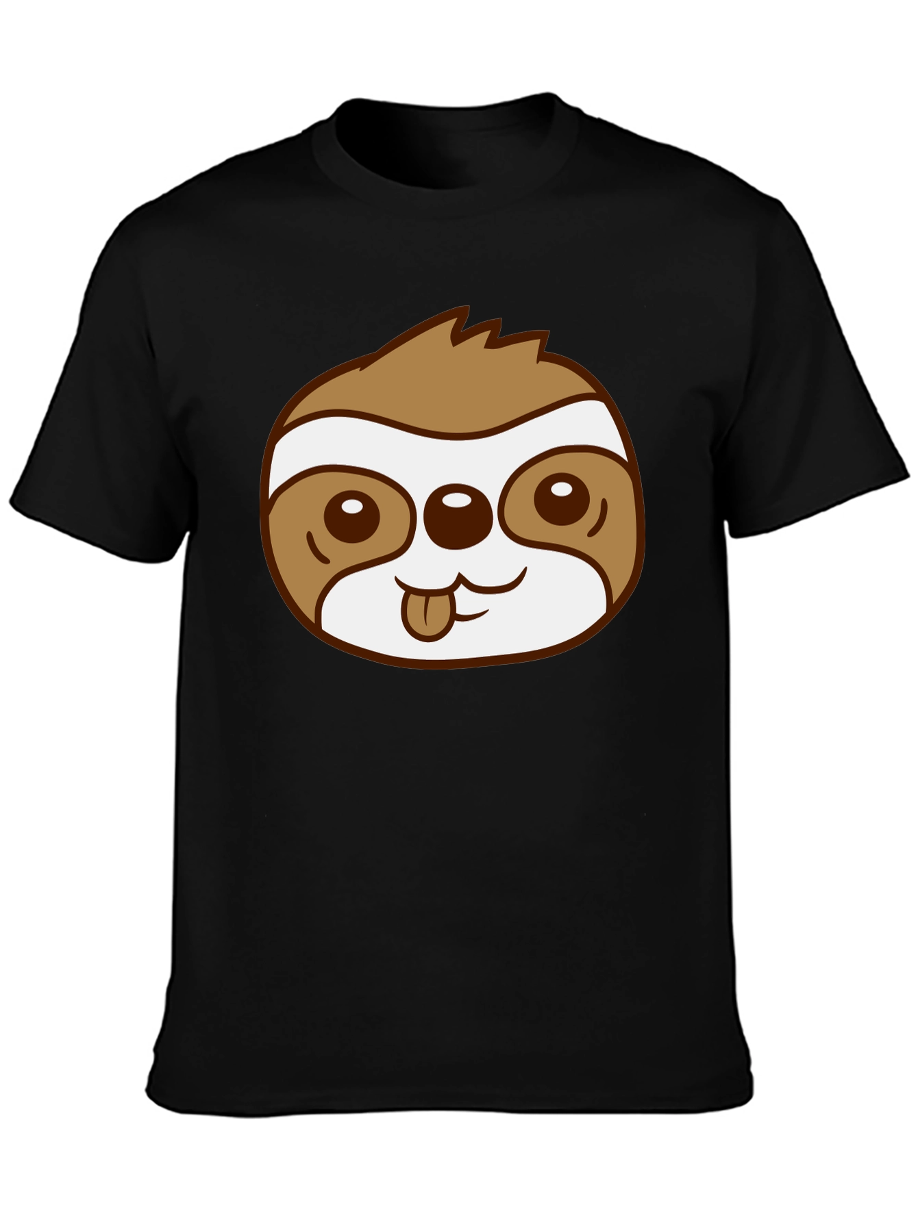 Cute Sloth Face Graphic Black T-Shirt