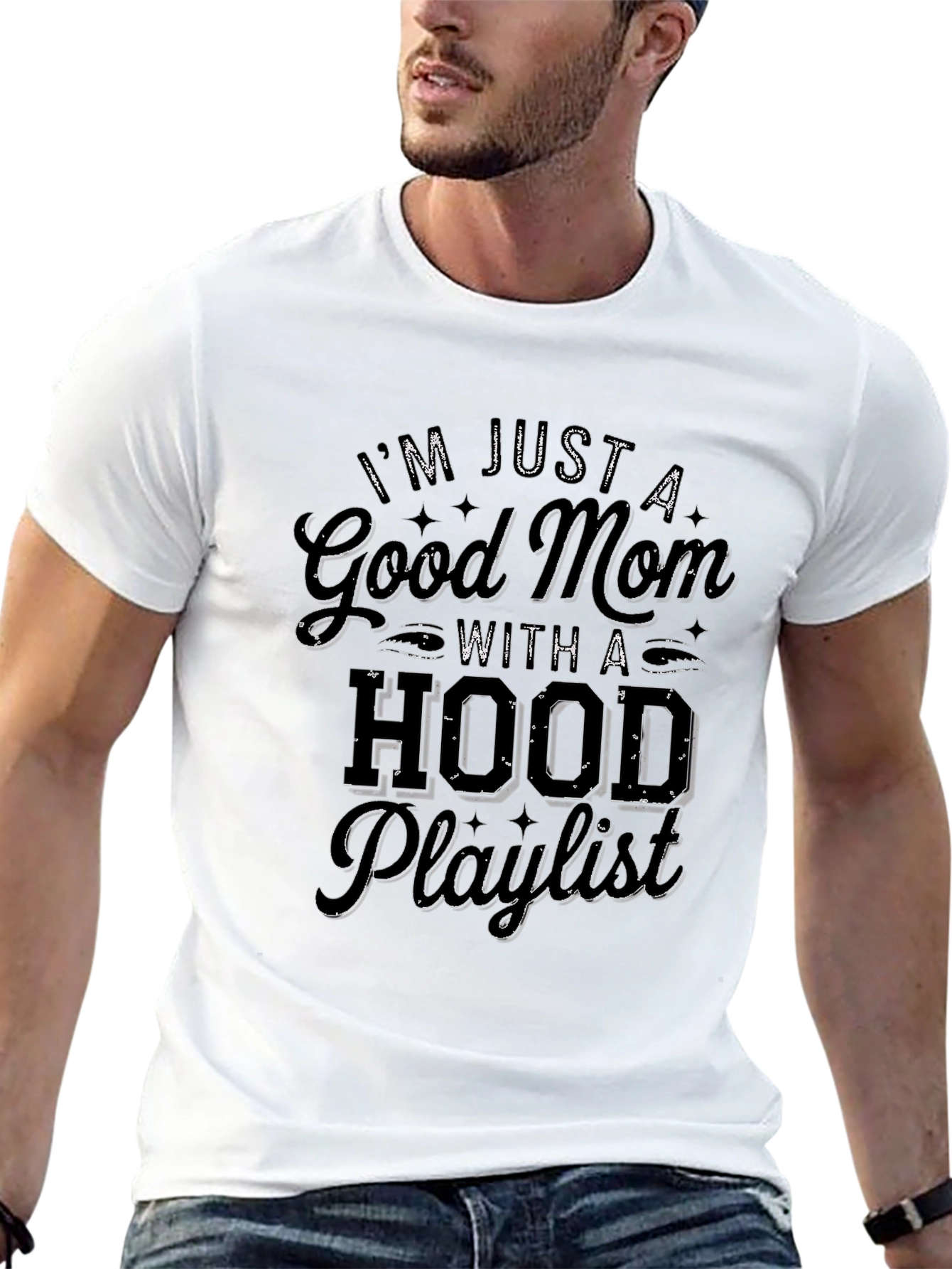 Good Mom Hood Playlist Black Graphic Tee