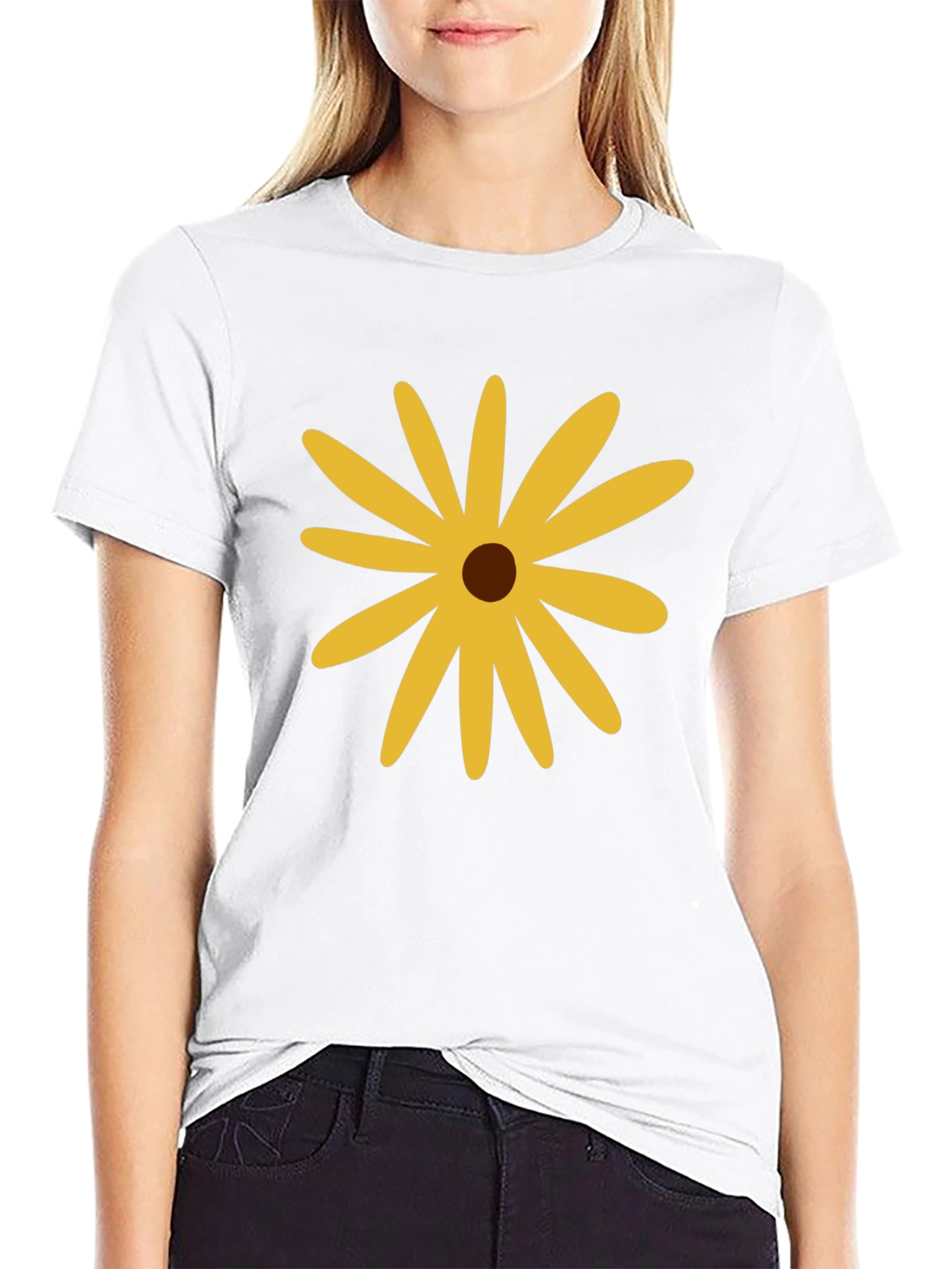 Black T-Shirt with Yellow Flower