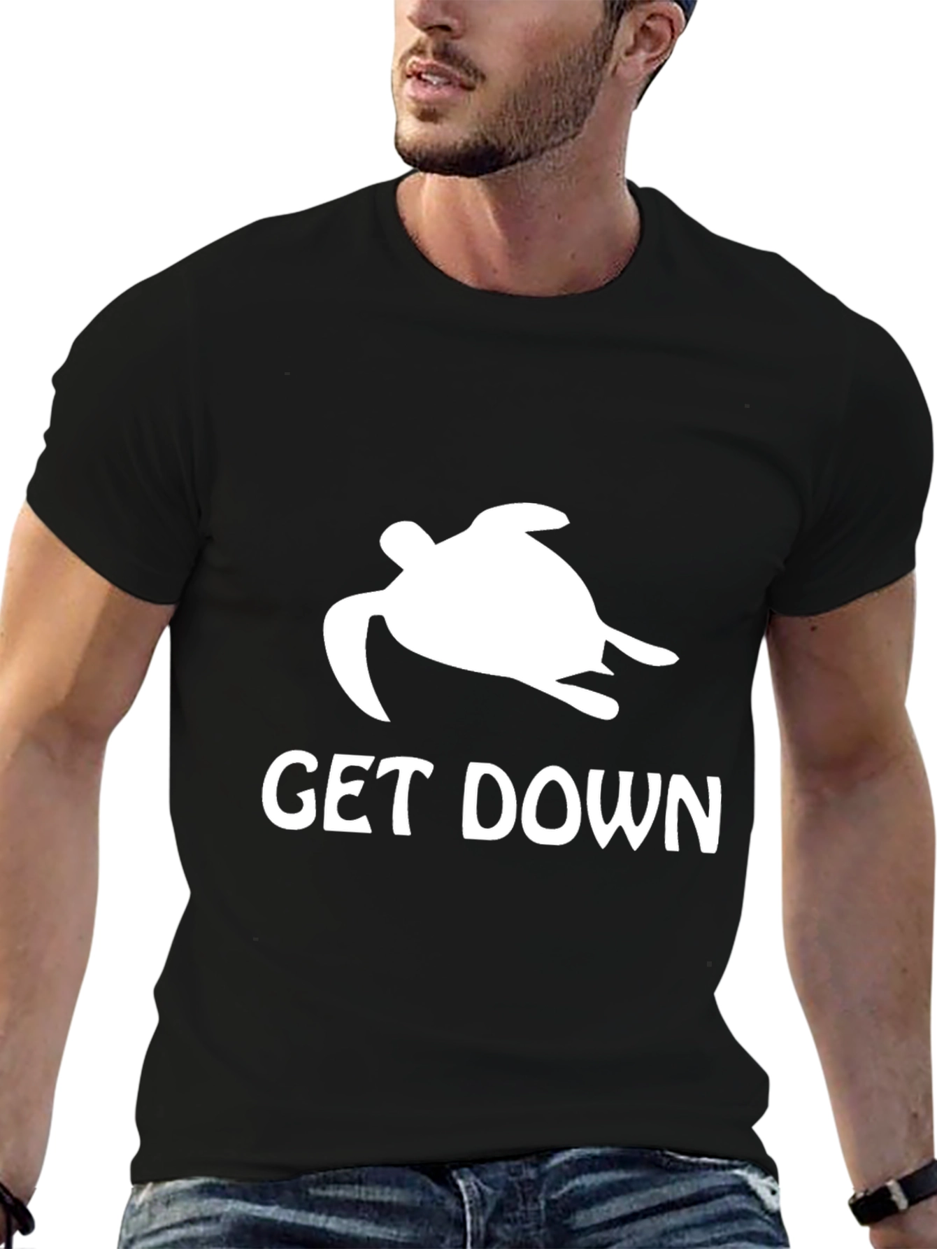 Get Down Turtle Graphic Tee - Black Cotton T-Shirt