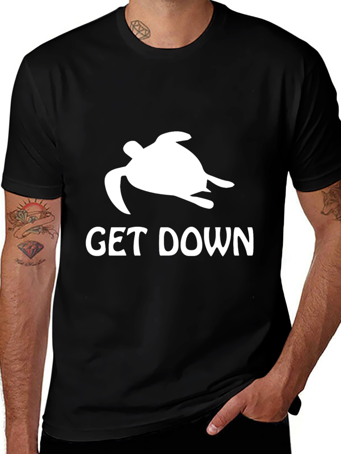 Get Down Turtle Graphic Tee - Black Cotton T-Shirt