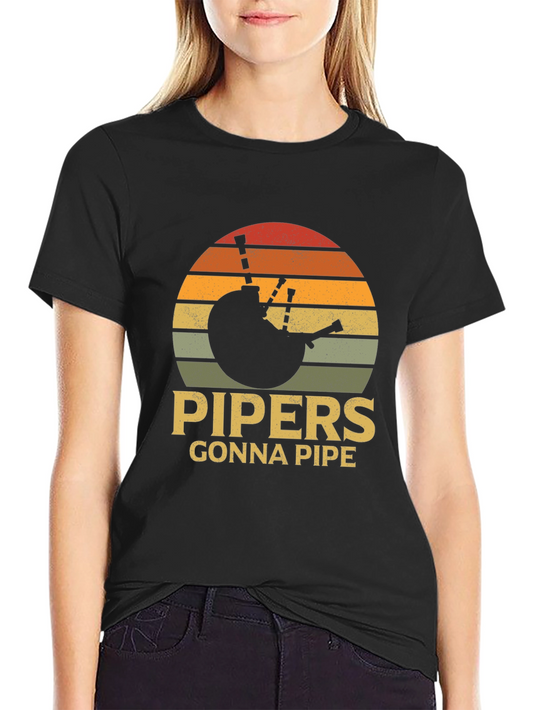 Pipers Gonna Pipe T-Shirt - Retro Sunset Bagpipes