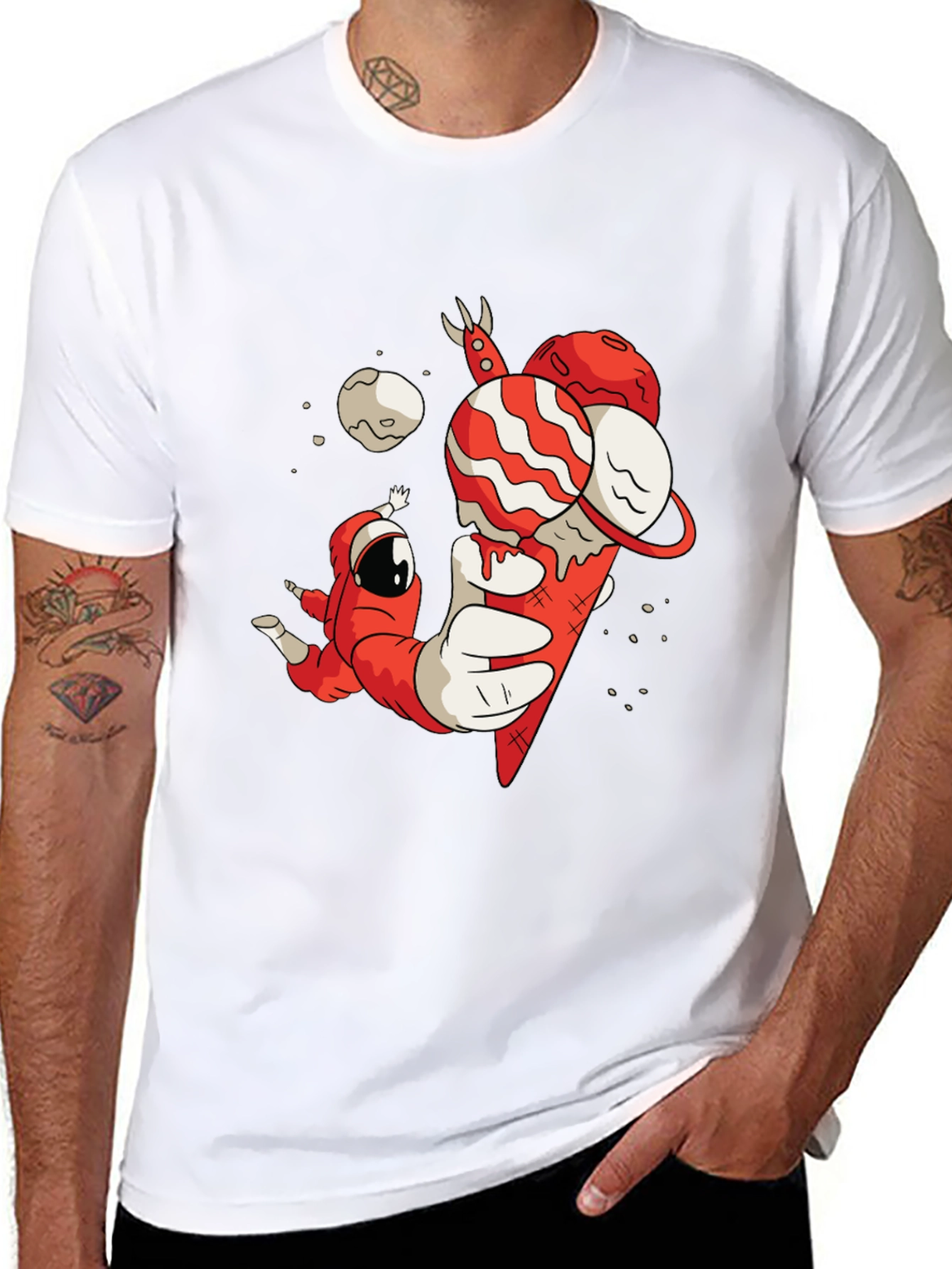 Astronaut Ice Cream Graphic Tee - Funky Black T-Shirt