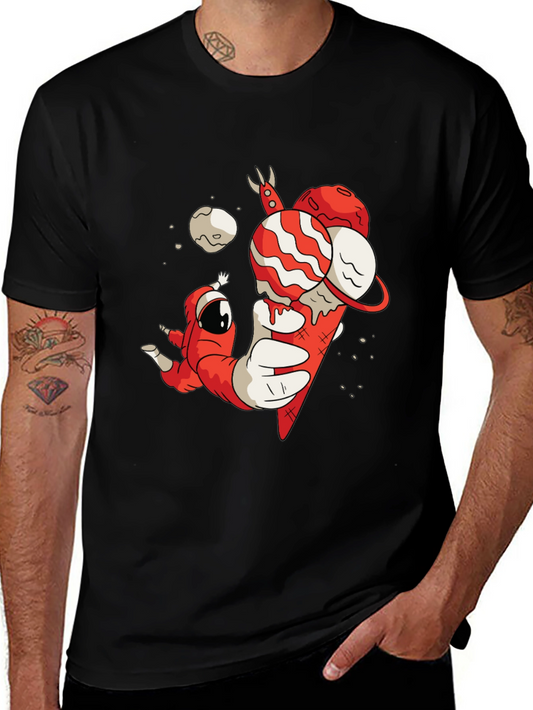 Astronaut Ice Cream Graphic Tee - Funky Black T-Shirt