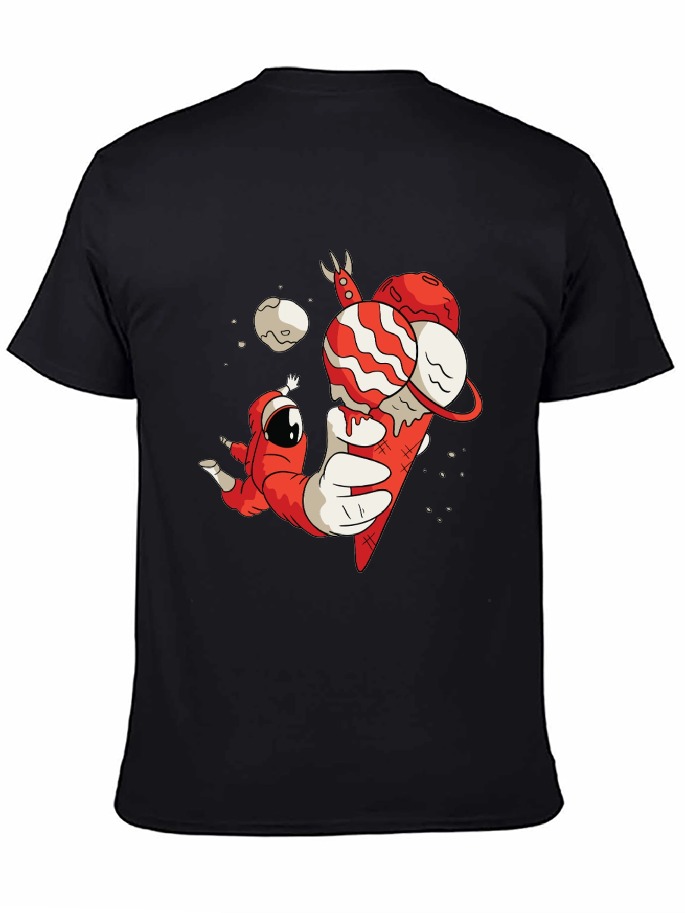 Astronaut Ice Cream Graphic Tee - Funky Black T-Shirt