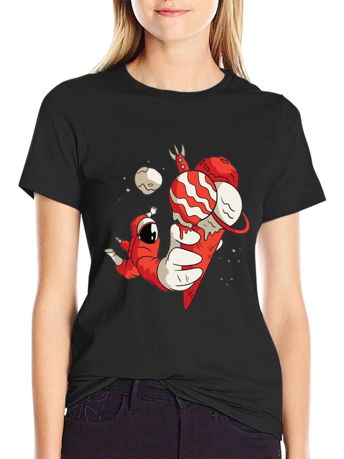 Astronaut Ice Cream Graphic Tee - Funky Black T-Shirt
