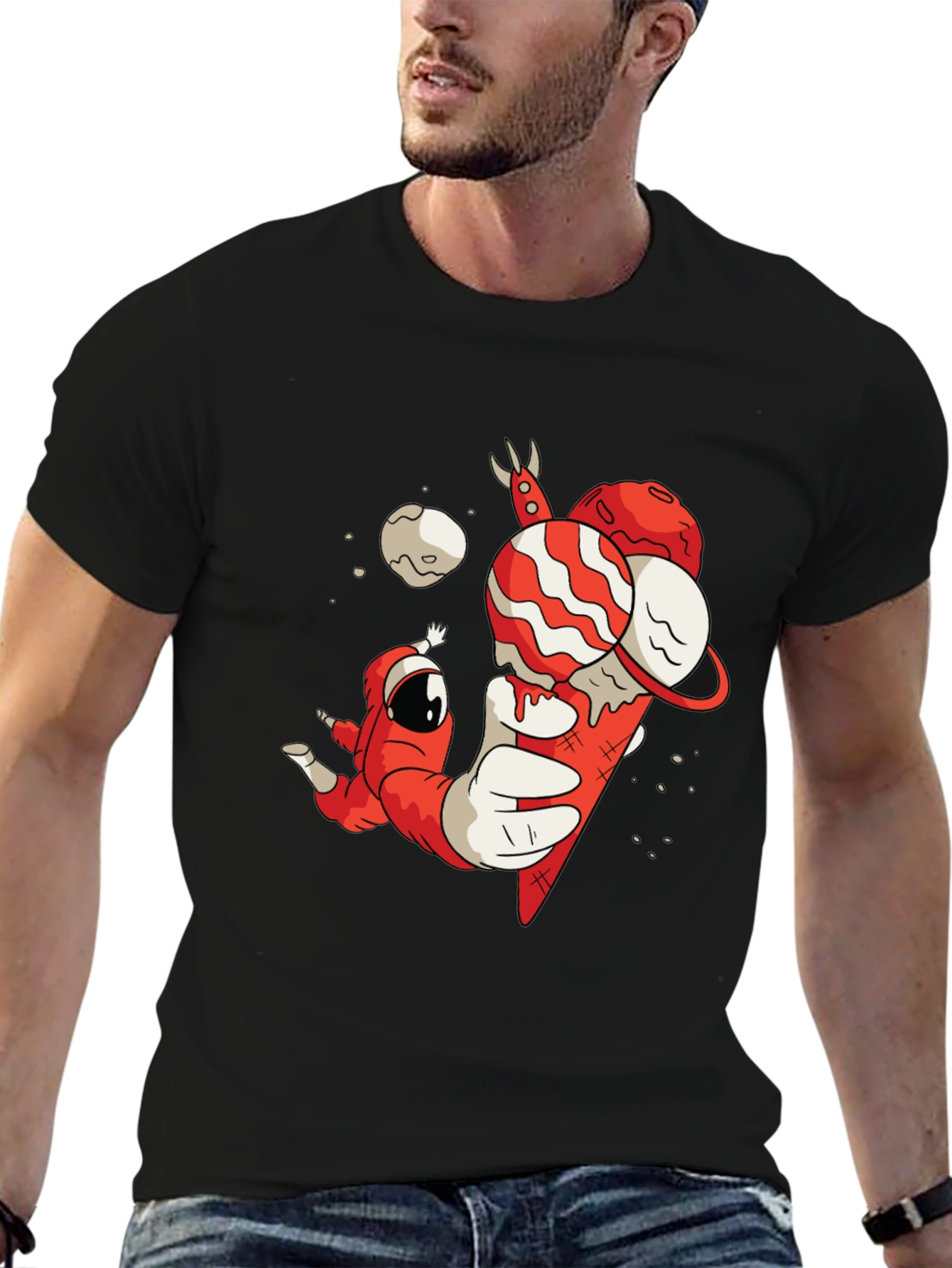 Astronaut Ice Cream Graphic Tee - Funky Black T-Shirt