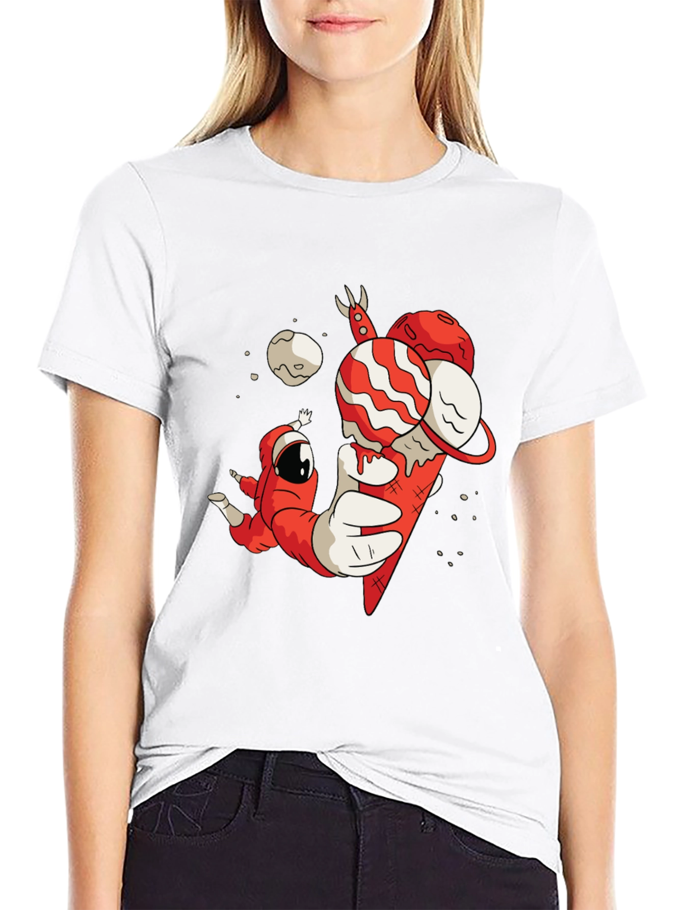 Astronaut Ice Cream Graphic Tee - Funky Black T-Shirt