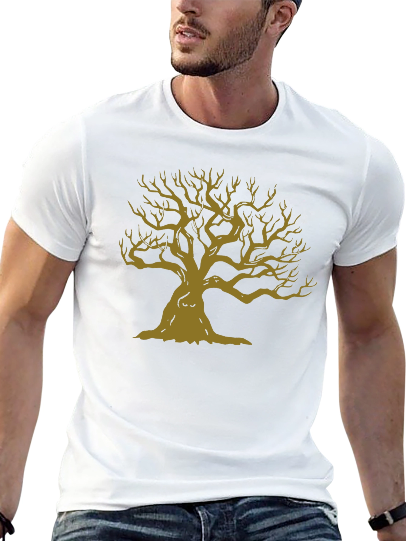 Mens Black T-Shirt with Graphic Tree Design