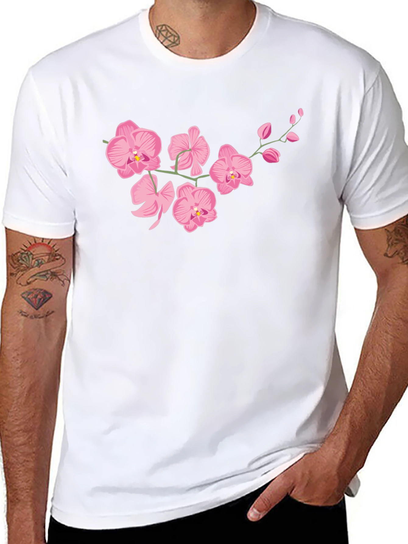 Pink Orchid Black T-Shirt