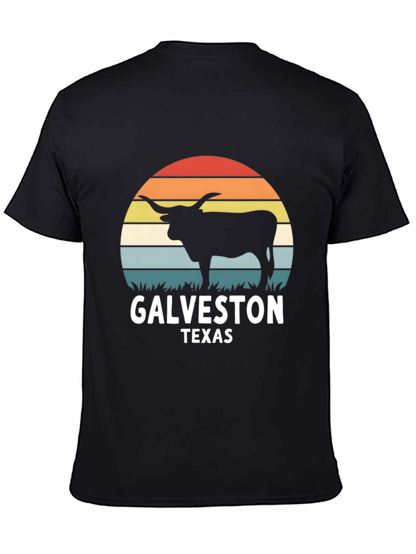 Galveston Texas Bull T-Shirt - Retro Sunset Design