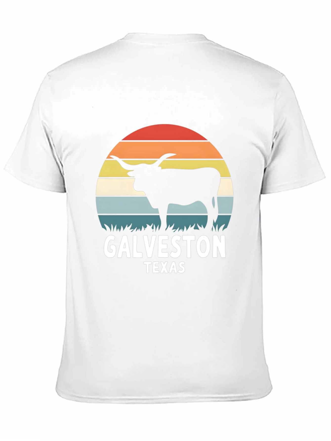 Galveston Texas Bull T-Shirt - Retro Sunset Design