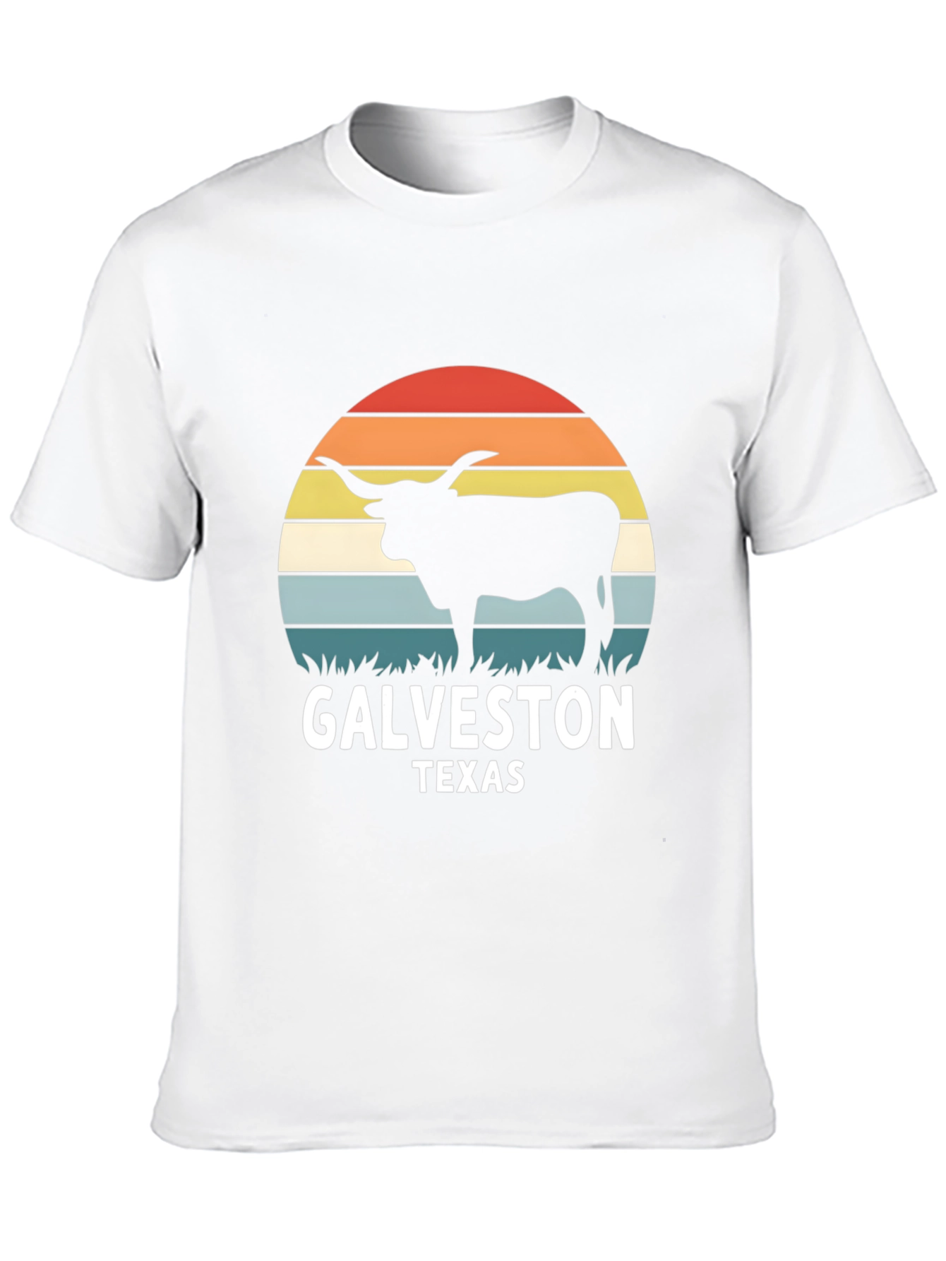 Galveston Texas Bull T-Shirt - Retro Sunset Design
