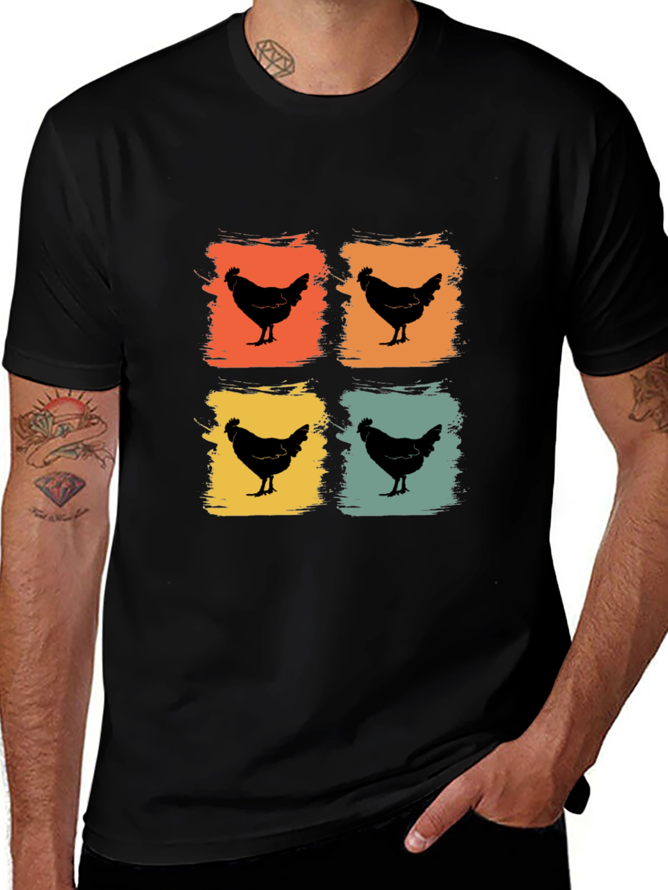 Retro Chicken Graphic Tee - Black T-Shirt