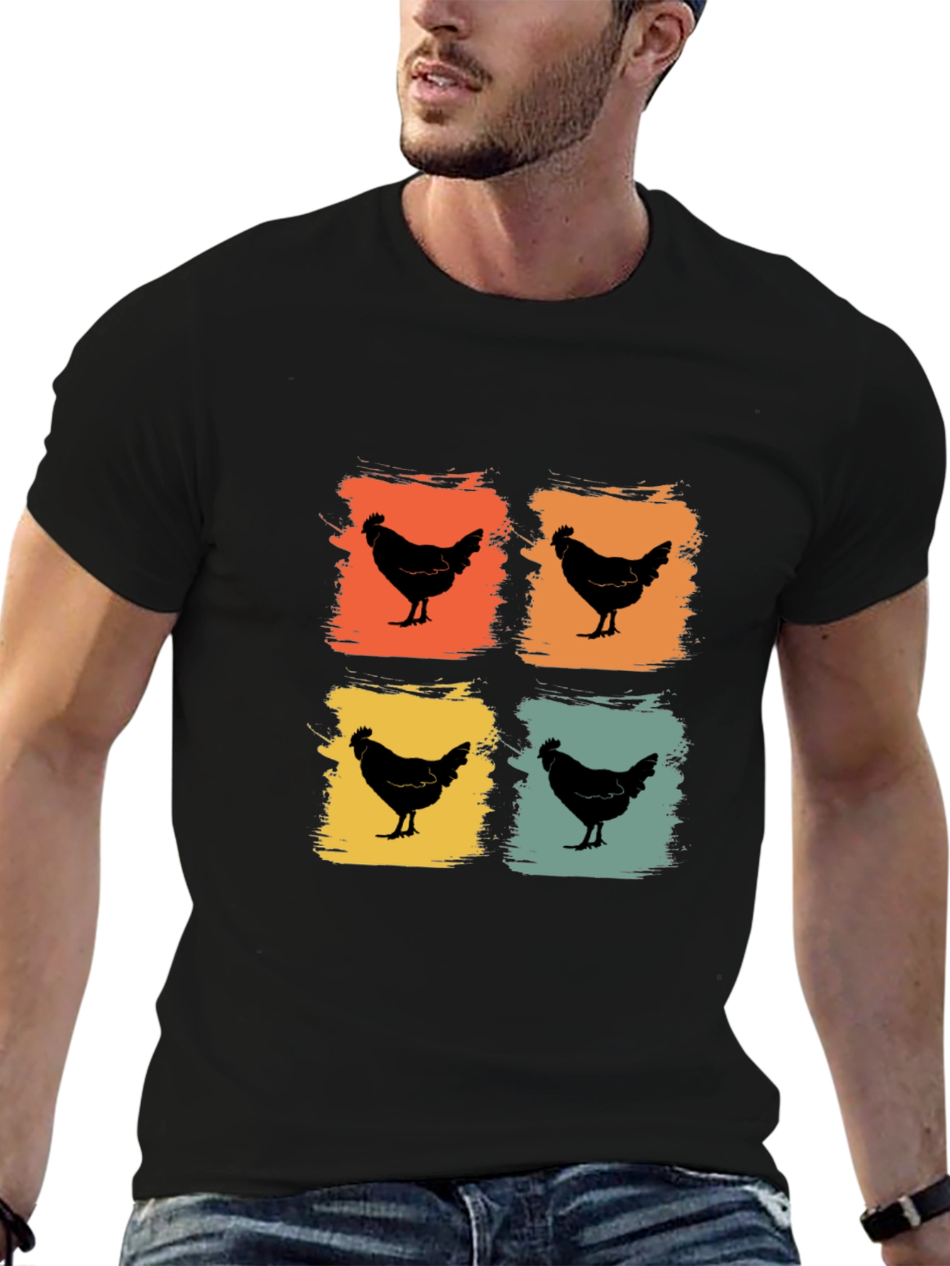 Retro Chicken Graphic Tee - Black T-Shirt