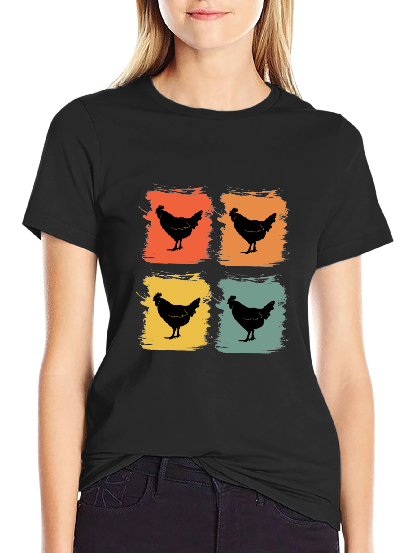 Retro Chicken Graphic Tee - Black T-Shirt