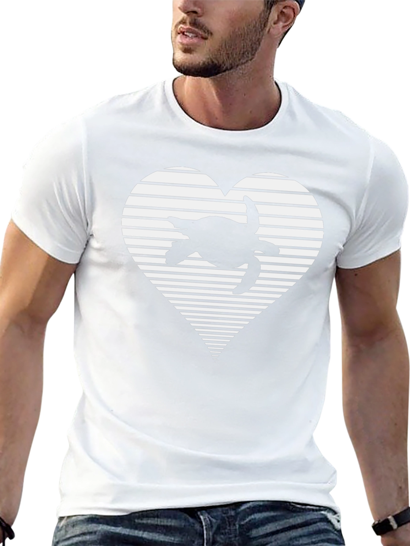 Turtle Heart Striped Graphic Tee - Casual Black T-Shirt
