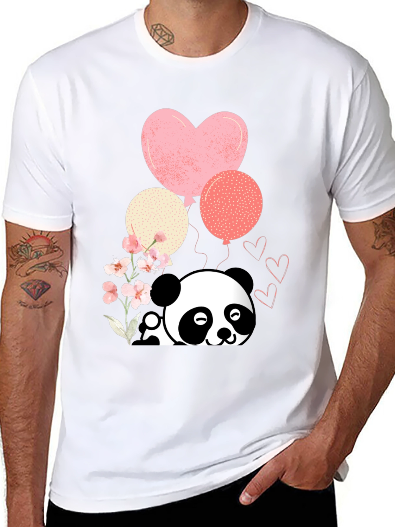 Cute Panda & Balloons Graphic Tee