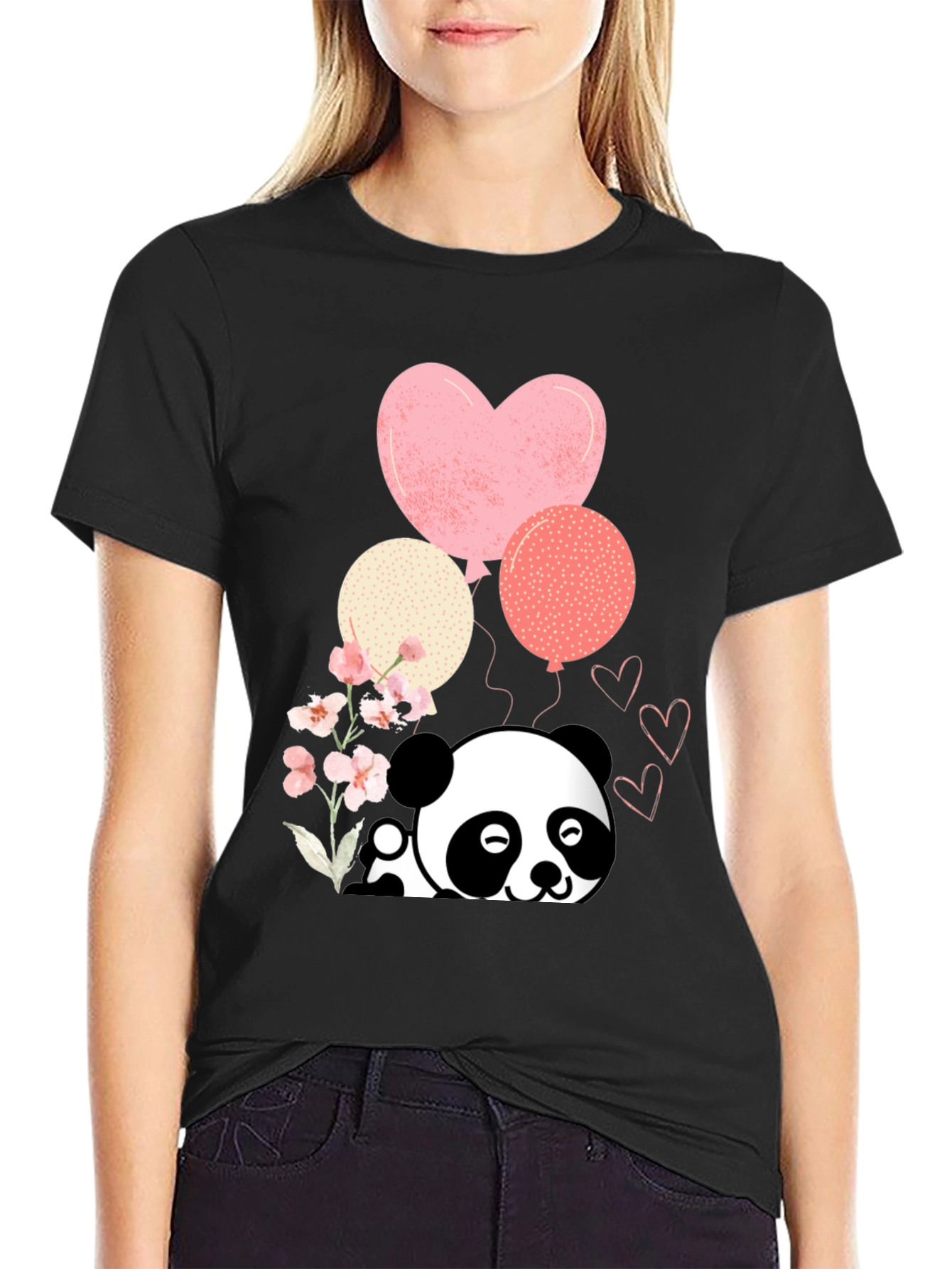Cute Panda & Balloons Graphic Tee