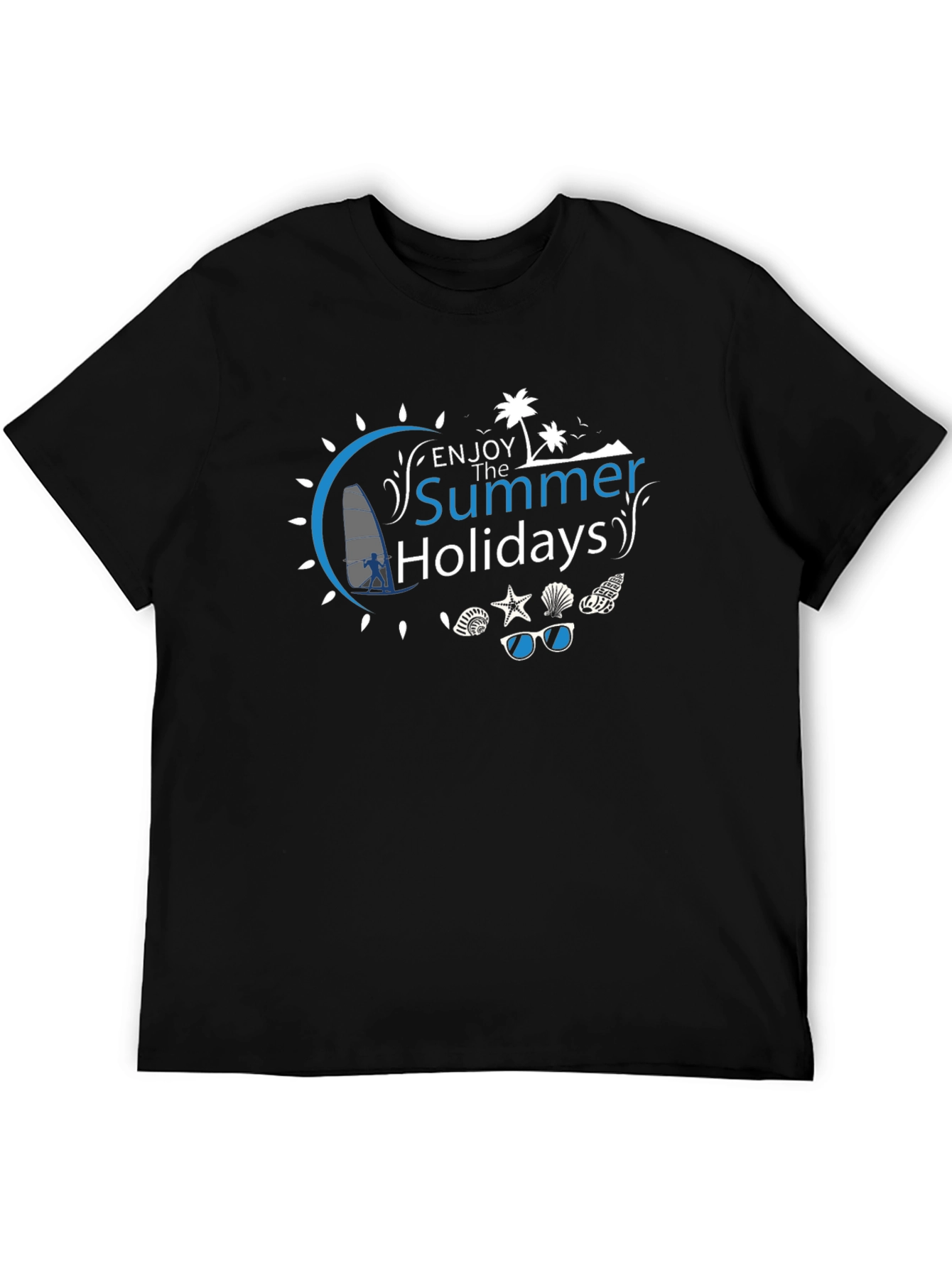 Summer Holiday Graphic Tee - Black Cotton T-Shirt