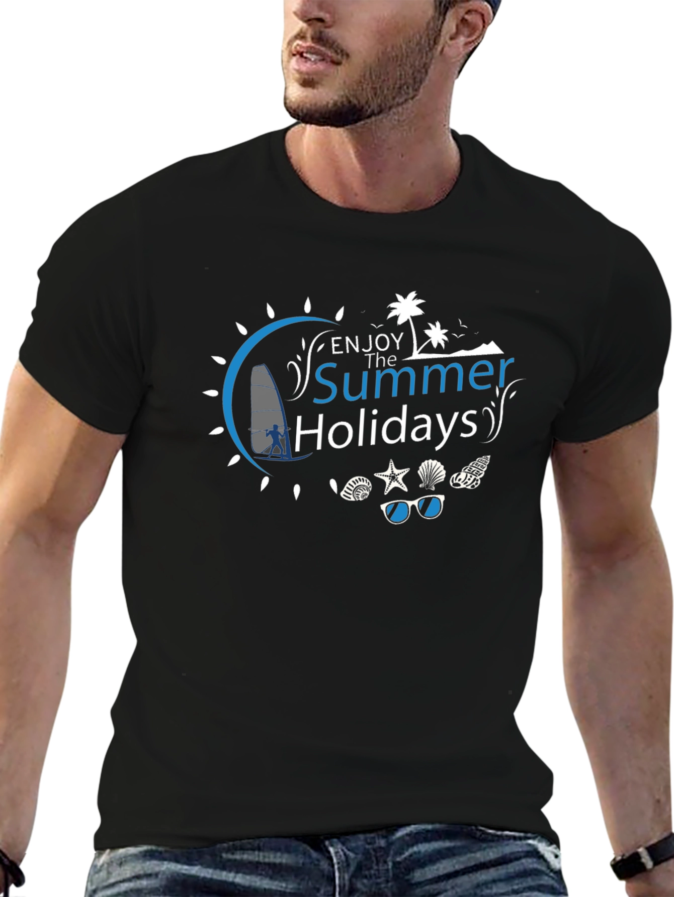 Summer Holiday Graphic Tee - Black Cotton T-Shirt
