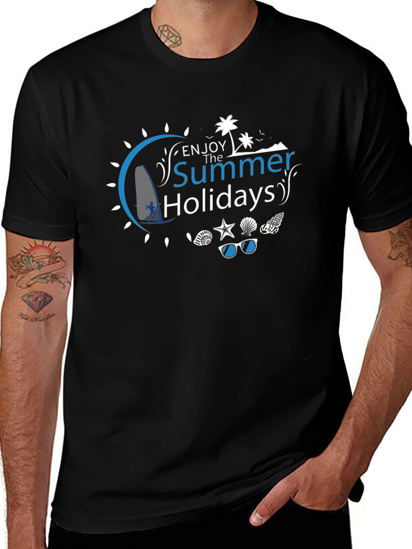 Summer Holiday Graphic Tee - Black Cotton T-Shirt