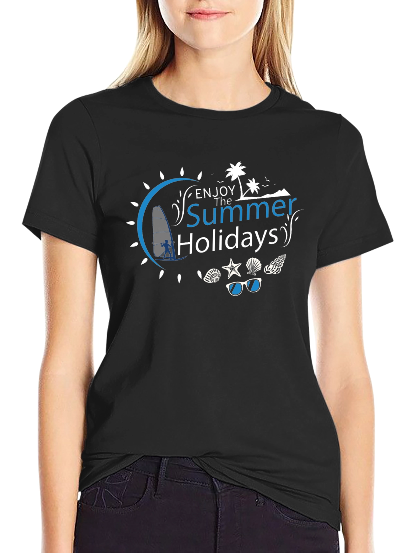Summer Holiday Graphic Tee - Black Cotton T-Shirt