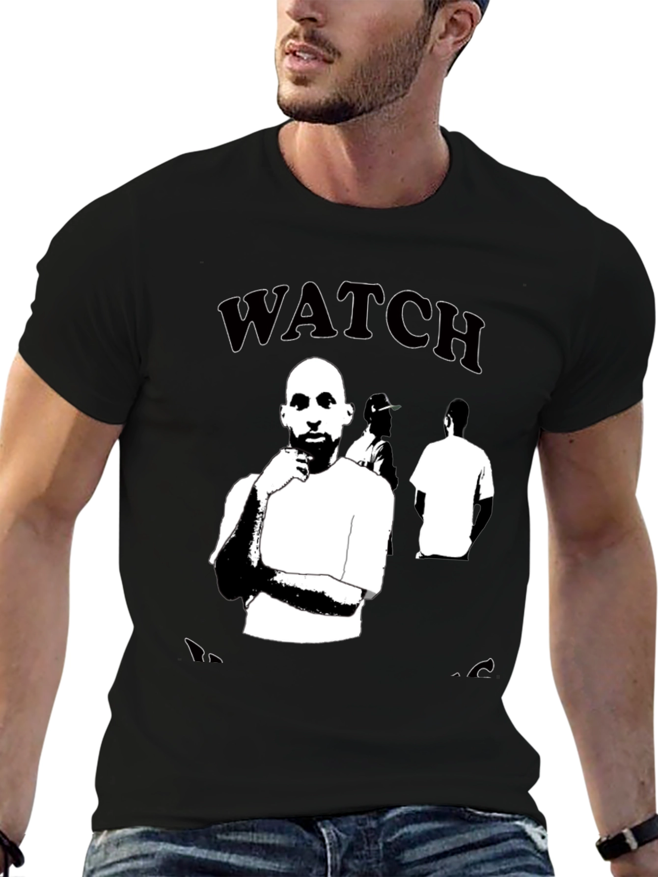 Watch Us Black Graphic Tee for Men