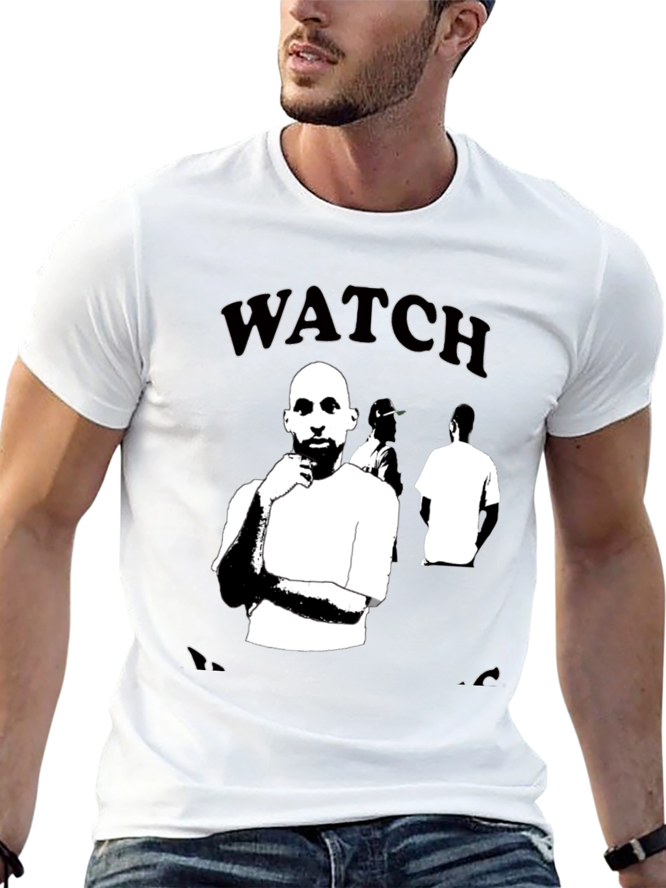 Watch Us Black Graphic Tee for Men