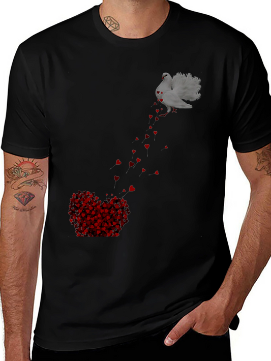 Love Birds Tee - Heart Drop Design Black Cotton T-Shirt