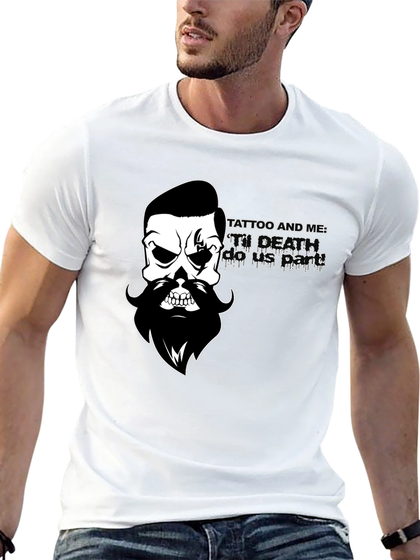 Mens Black T-Shirt with Skull & Beard Graphic