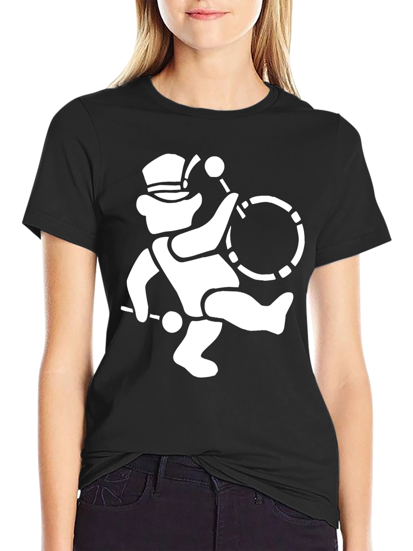 Drummer Bear Graphic Tee - Black Cotton Shirt
