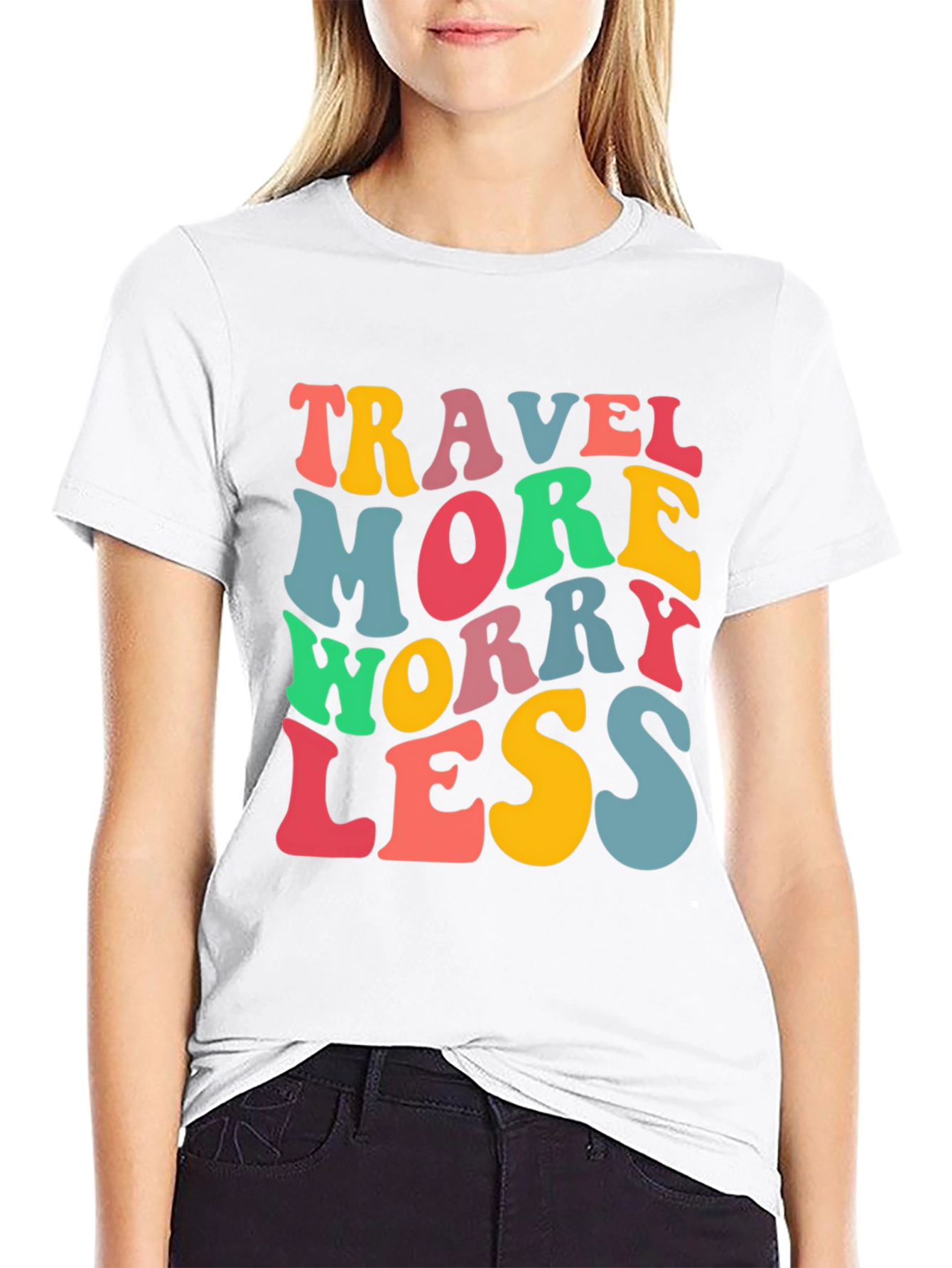 Travel More Worry Less Black Graphic T-Shirt