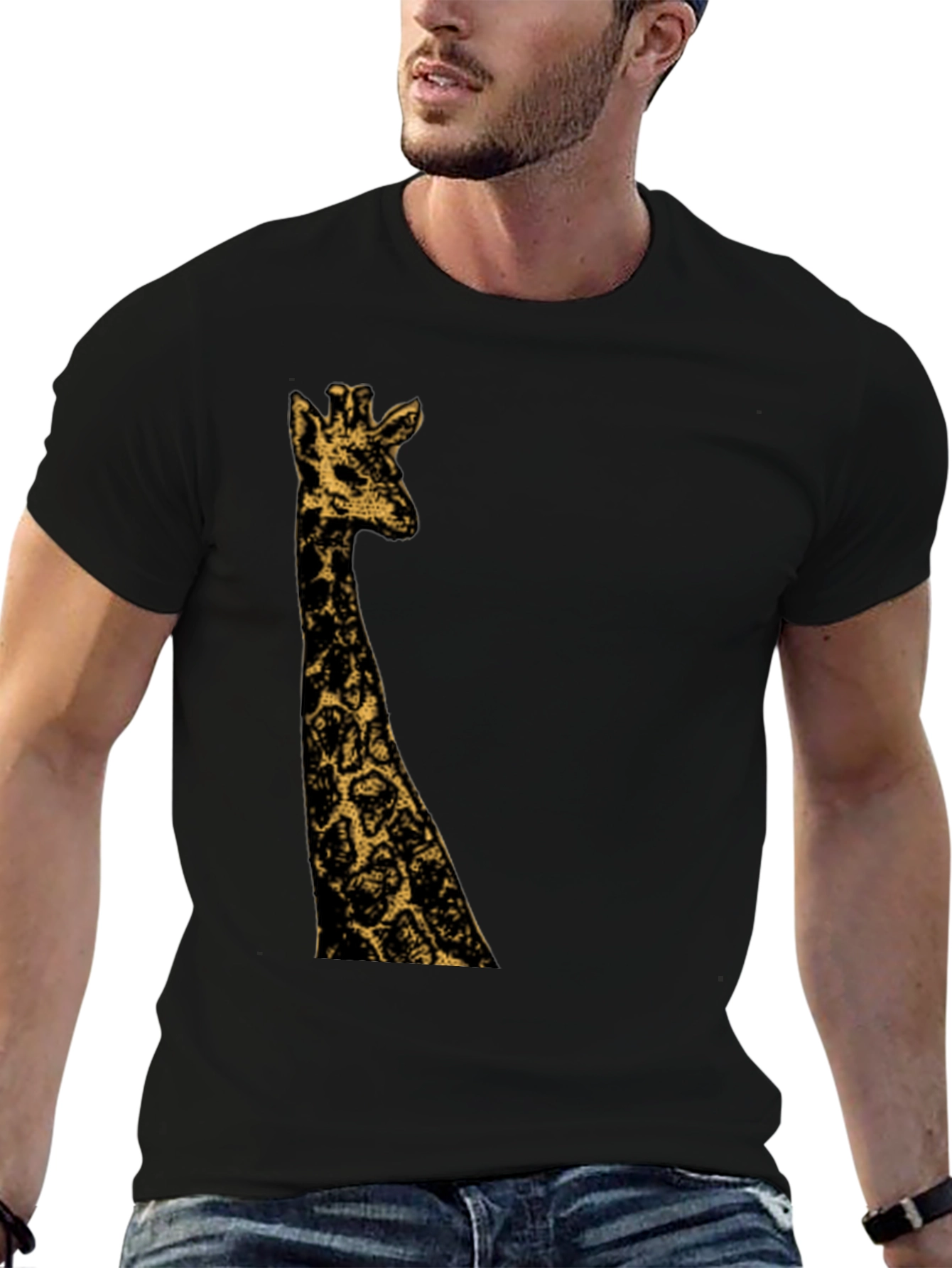 Giraffe Graphic Print Black T-Shirt