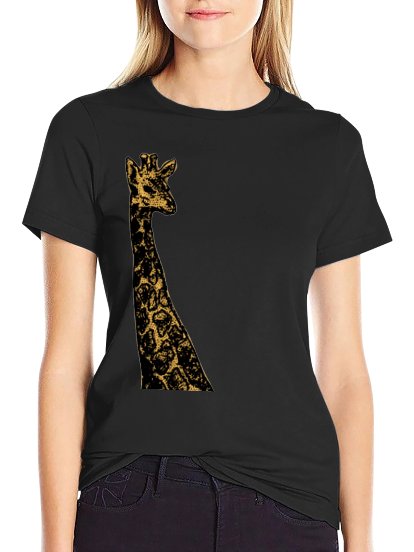 Giraffe Graphic Print Black T-Shirt