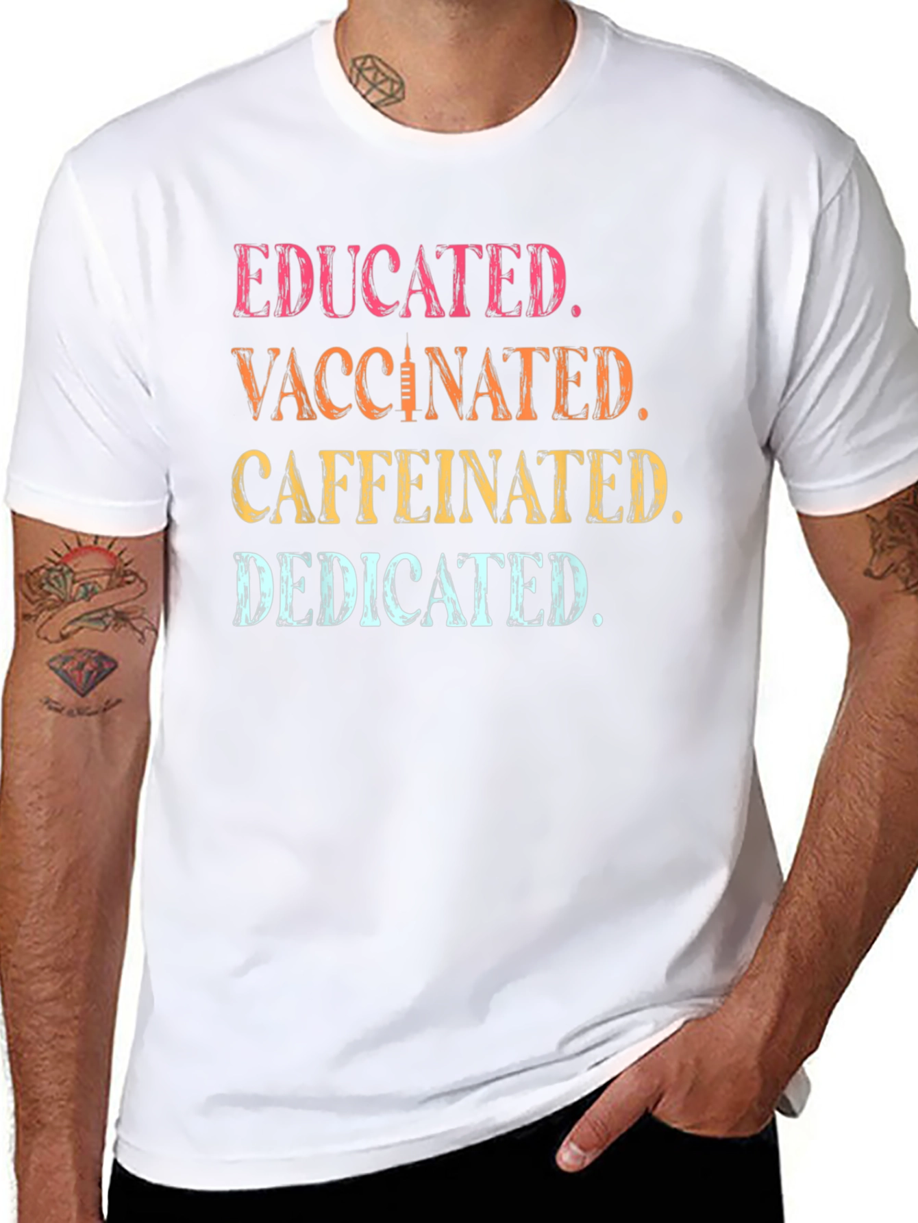 Educated Vaccinated Caffeinated Dedicated T-Shirt