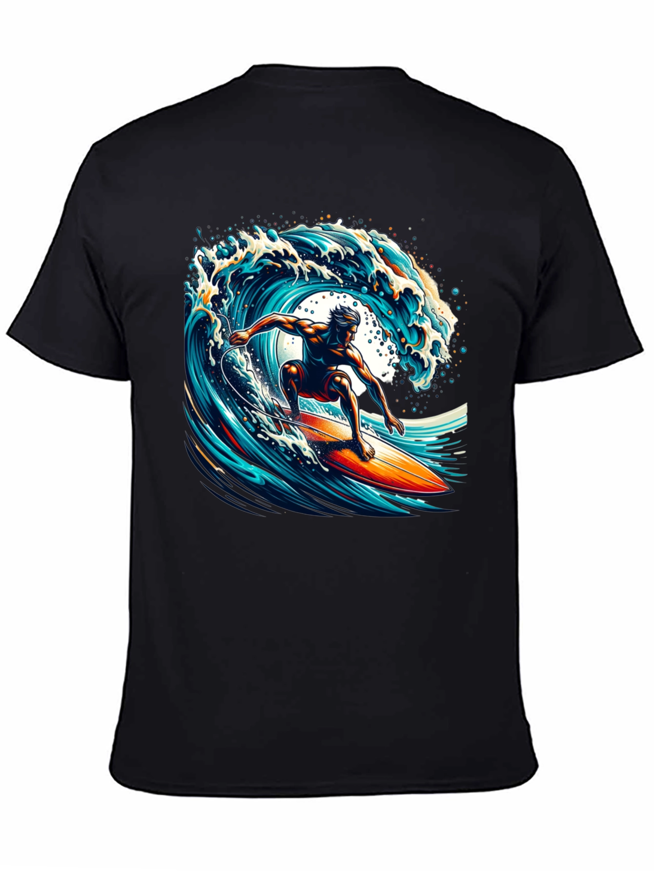 Surfer Wave Graphic T-Shirt - Black Cotton Tee