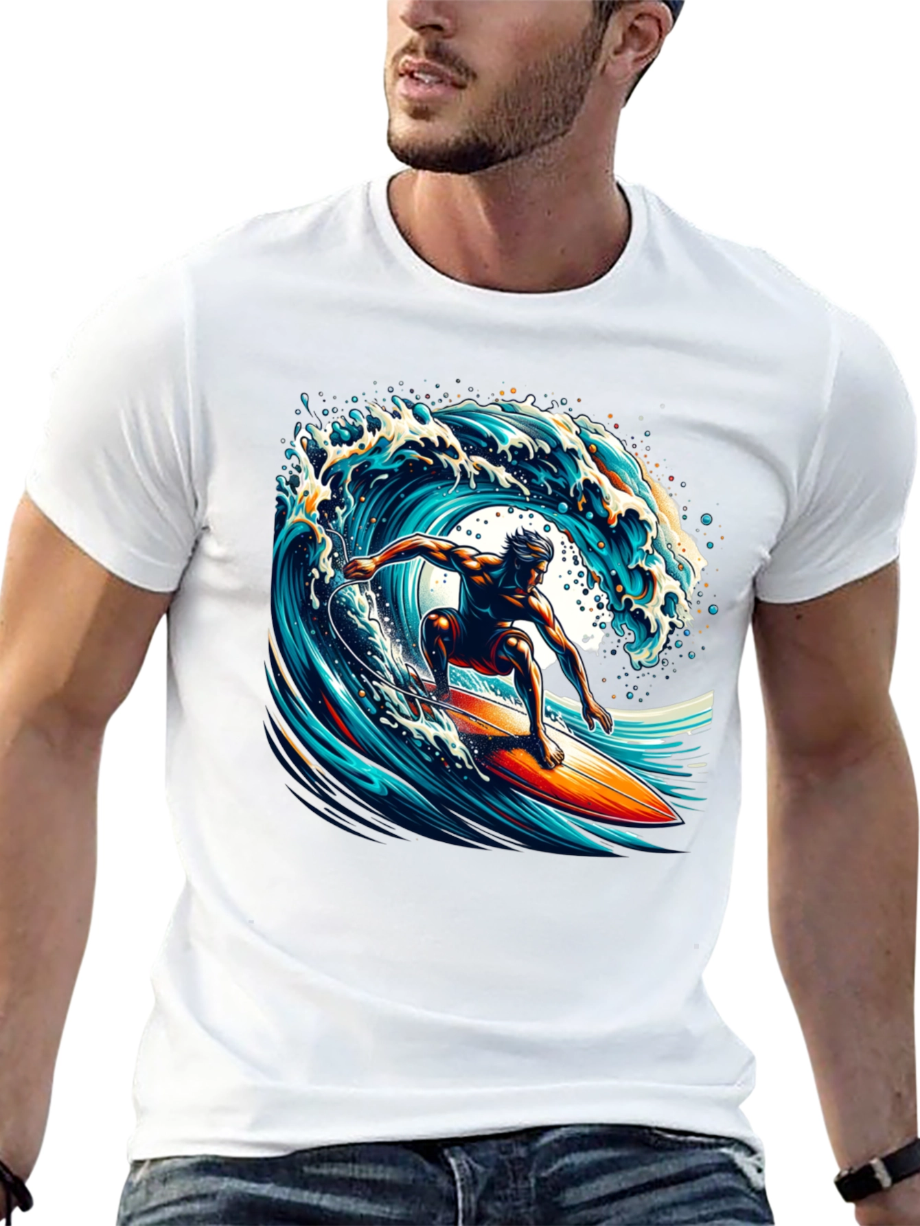 Surfer Wave Graphic T-Shirt - Black Cotton Tee