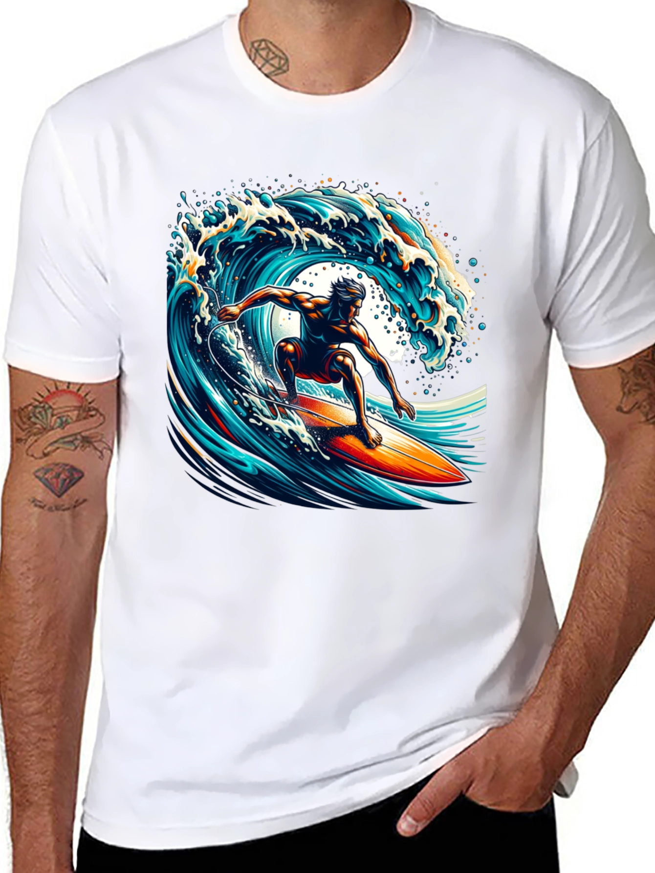 Surfer Wave Graphic T-Shirt - Black Cotton Tee