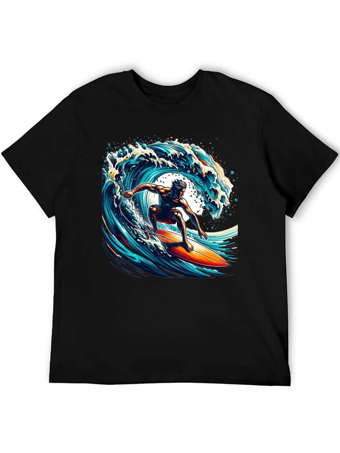 Surfer Wave Graphic T-Shirt - Black Cotton Tee