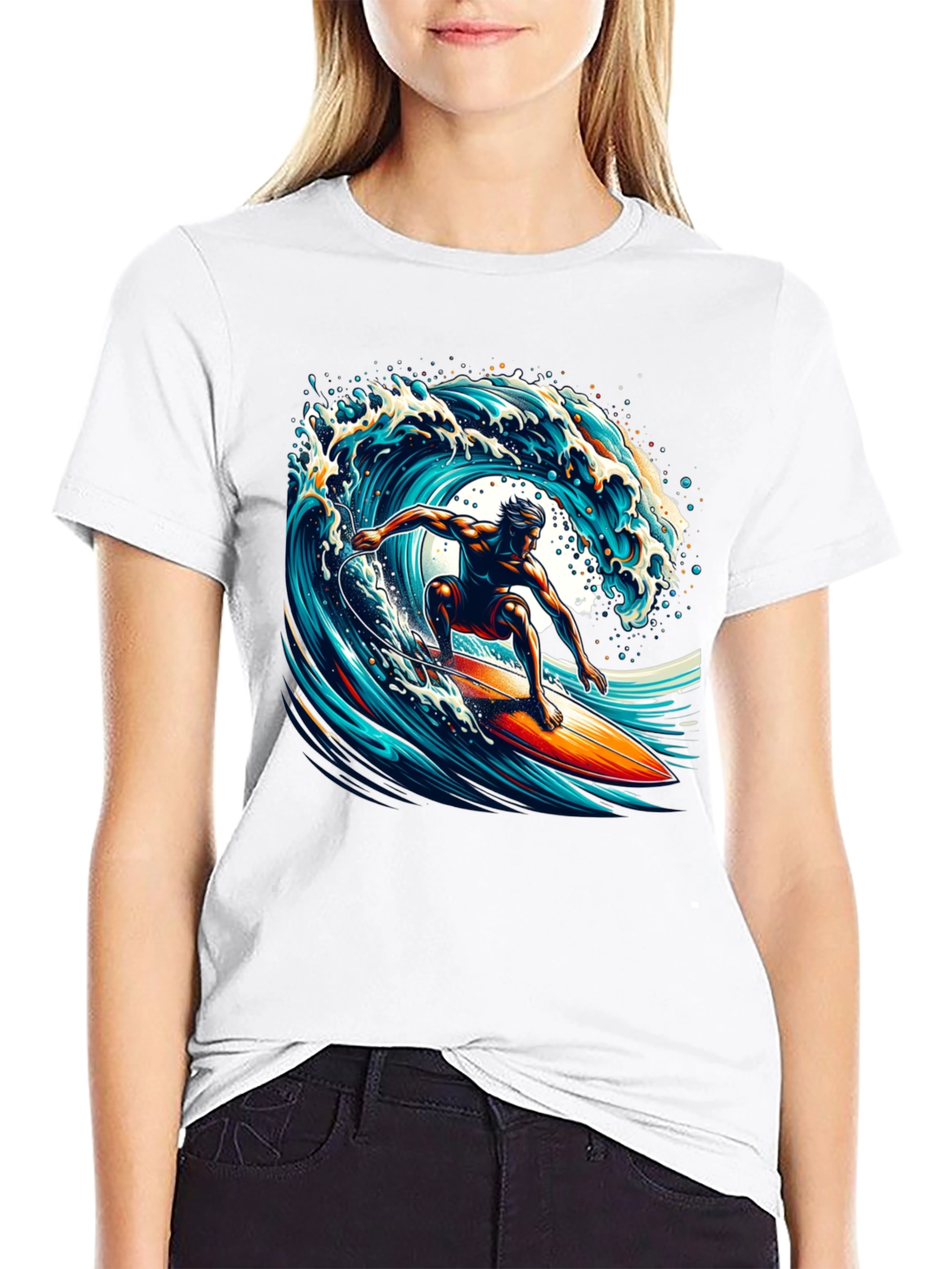 Surfer Wave Graphic T-Shirt - Black Cotton Tee