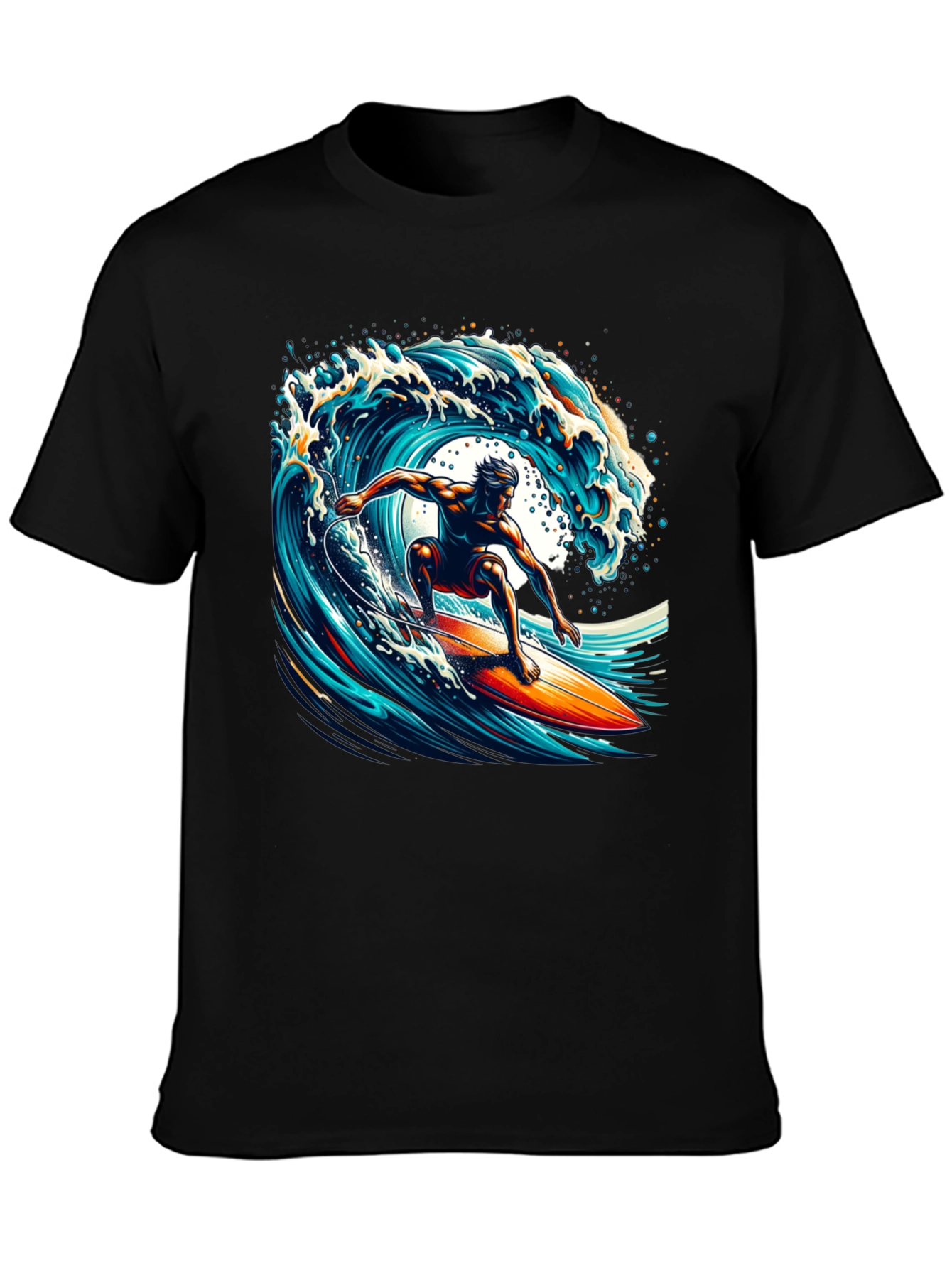 Surfer Wave Graphic T-Shirt - Black Cotton Tee