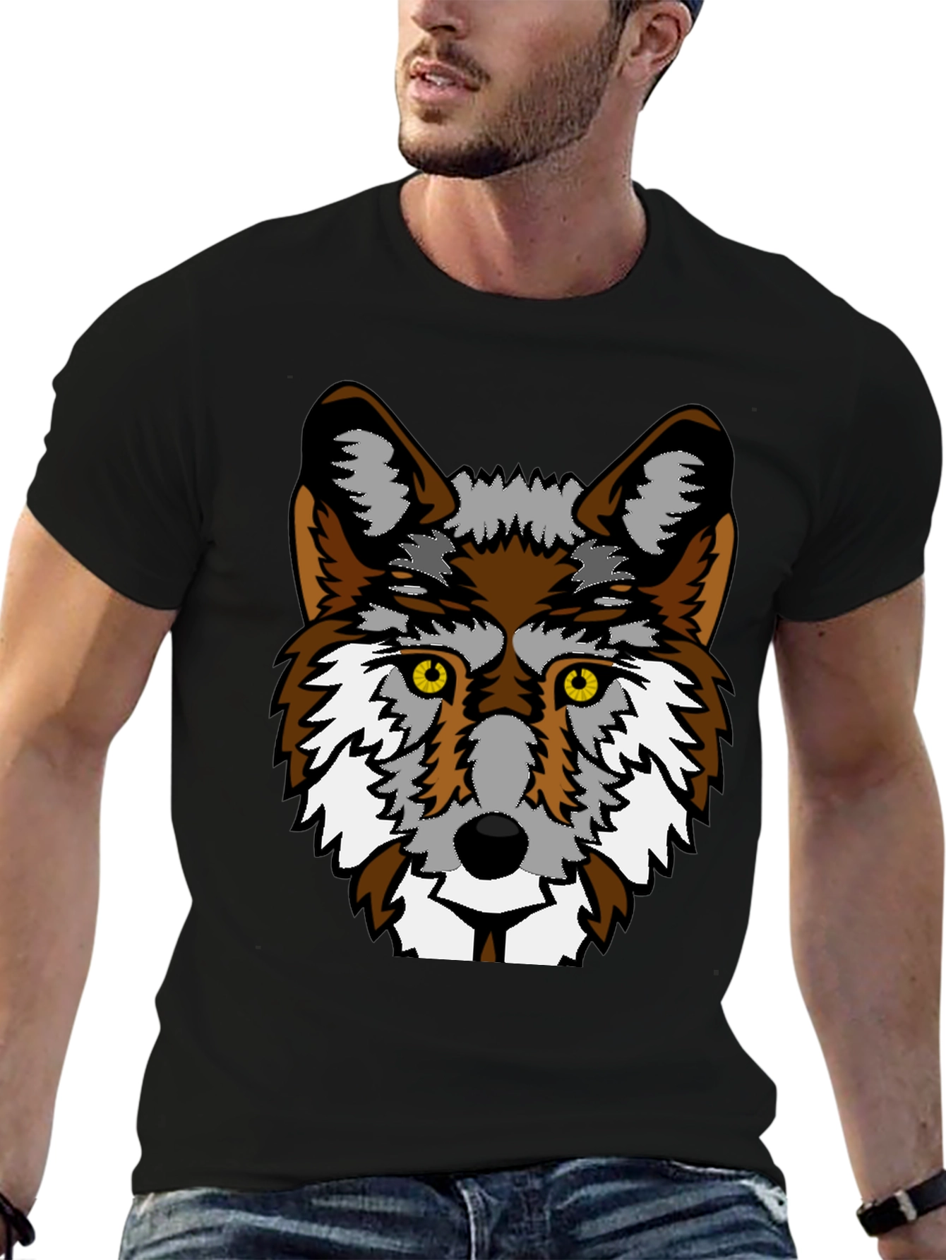 Wolf Graphic Print Black T-Shirt