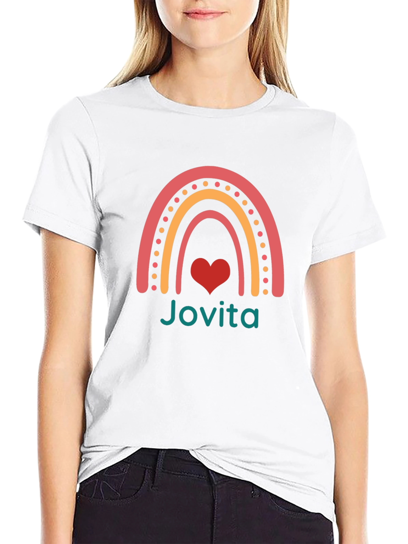 Jovita Rainbow Heart Tee - Black Cotton Blend T-Shirt