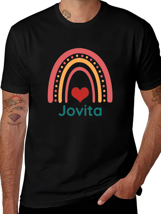 Jovita Rainbow Heart Tee - Black Cotton Blend T-Shirt